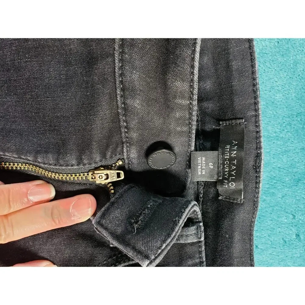 Ann Taylor Jeans Size 6 Petite Women Black Pants Denim Stretch Mid Rise Skinny